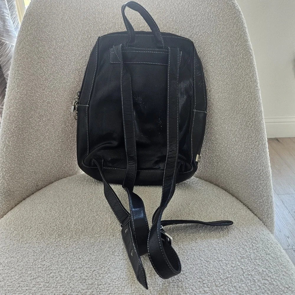 Leather Backpack Women's Perlina Purse Buckle Straps Travel Organizer Black